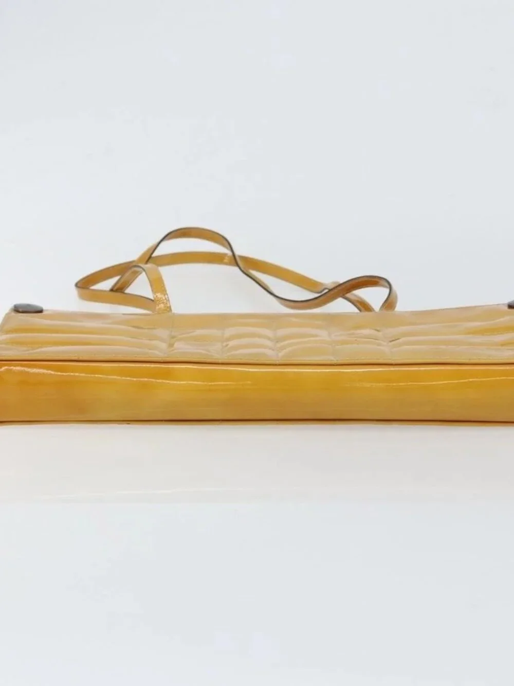 CHANEL Choco Bar Shoulder Bag Enamel Yellow CC Auth 152372